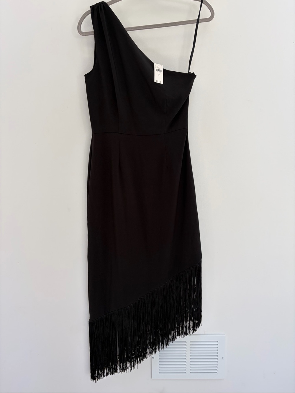Anthropologie Hutch One-Shoulder Black Fringe Asymmetrical Dress - Small